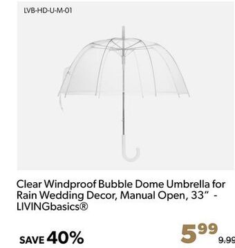 Shopper+ Clear windproof bubble dome umbrella for rain wedding decor, manual open, 33 - livingbasics offer