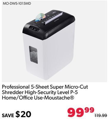 Shopper+ Professional 5-sheet super micro-cut shredder high-security level p-5 home/office use-moustache offer