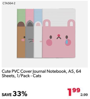 Shopper+ Cute pvc cover journal notebook, a5, 64 sheets, 1/pack - cats offer
