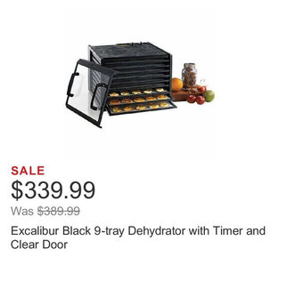Costco Excalibur Black 9-tray Dehydrator with Timer and Clear Door offer