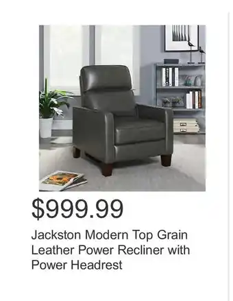 Costco Jackston Modern Top Grain Leather Power Recliner with Power Headrest offer