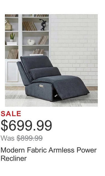 Costco Modern Fabric Armless Power Recliner offer