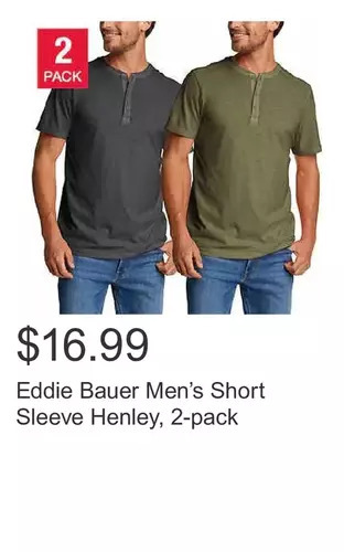 Costco Eddie bauer men’s short sleeve henley, 2-pack offer