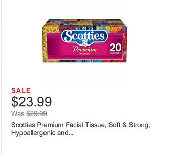 Costco Scotties Premium Facial Tissue, Soft & Strong, Hypoallergenic and... offer