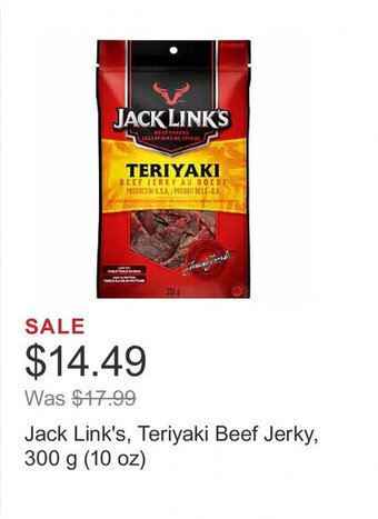 Costco Jack Link's, Teriyaki Beef Jerky, 300 g (10 oz) offer