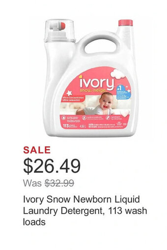 Costco Ivory Snow Newborn Liquid Laundry Detergent, 113 wash loads offer
