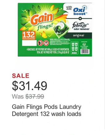 Costco Gain Flings Pods Laundry Detergent 132 wash loads offer