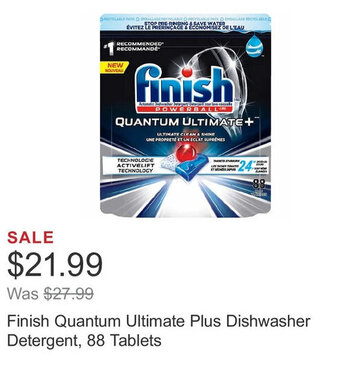 Costco Finish Quantum Ultimate Plus Dishwasher Detergent, 88 Tablets offer