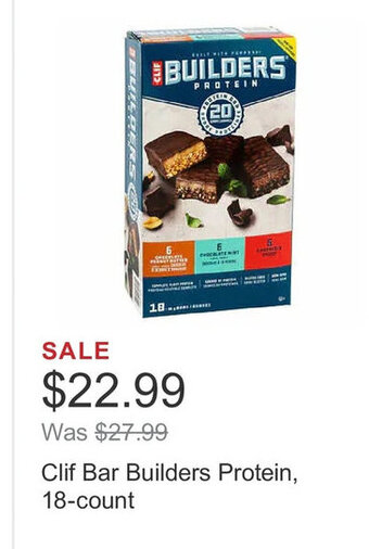 Costco Clif Bar Builders Protein, 18-count offer