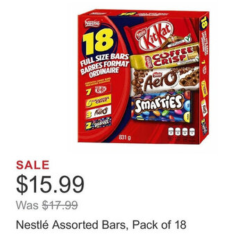 Costco Nestlé Assorted Bars, Pack of 18 offer