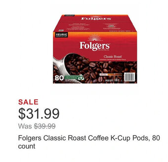 Costco Folgers Classic Roast Coffee K-Cup Pods, 80 count offer