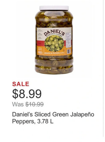Costco Daniel's Sliced Green Jalapeño Peppers, 3.78 L offer