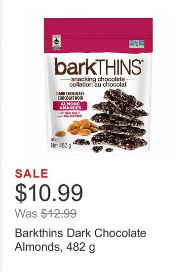 Costco Barkthins Dark Chocolate Almonds, 482 g offer