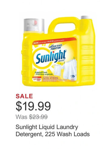 Costco Sunlight Liquid Laundry Detergent, 225 Wash Loads offer