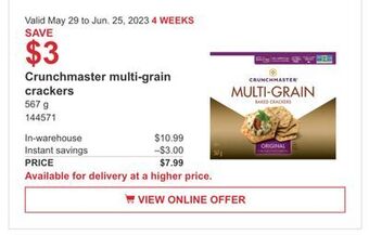 Costco Crunchmaster multi-grain crackers offer