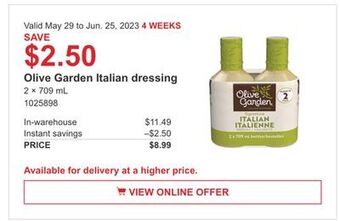 Costco Olive garden italian dressing offer