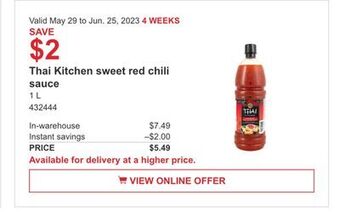 Costco Thai kitchen sweet red chili sauce offer