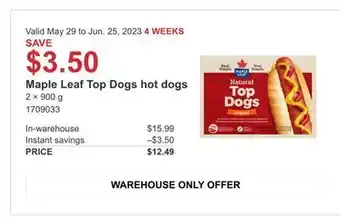 Costco Maple leaf top dogs hot dogs offer