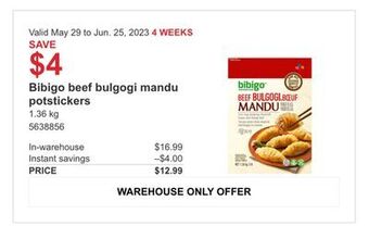 Costco Bibigo beef bulgogi mandu potstickers offer