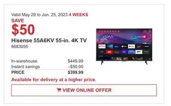 Costco Hisense 55a6kv 55-in 4k tv offer
