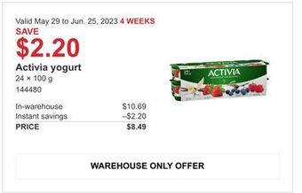 Costco Activia yogurt offer