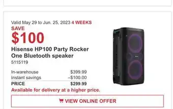 Costco Hisense hp 100 party rocker one bluetooth speaker offer