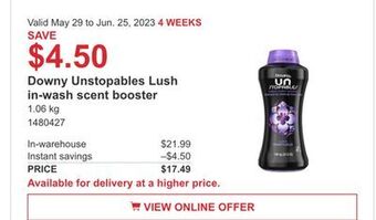 Costco Downy unstopables lush in-wash scent booster offer