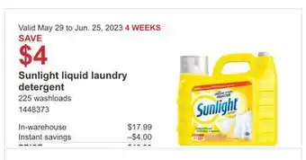 Costco Sunlight liquid laundry detergent offer
