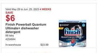 Costco Finish powerball quantum ultimate+ dishwasher detergent offer