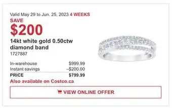 Costco 14kt white gold 0.50 ctw diamond band offer
