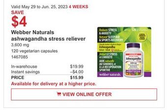 Costco Webber naturals ashwagandha stress reliever offer
