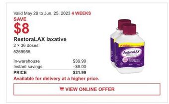 Costco Restoralax laxative offer