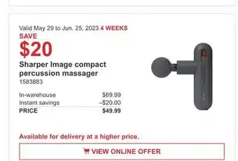 Costco Sharper image compact percussion massager offer