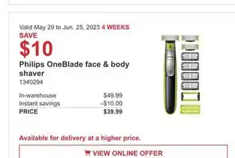 Costco Philips oneblade face & body shaver offer