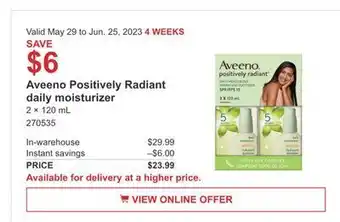 Costco Aveeno positively radiant daily moisturizer offer