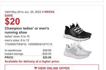 Costco Champion ladies or men's running shoe offer
