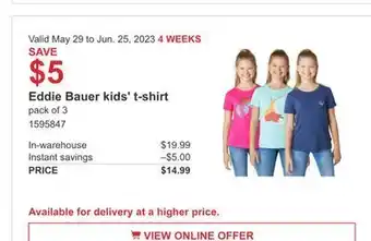 Costco Eddie bauer kids t-shirt offer