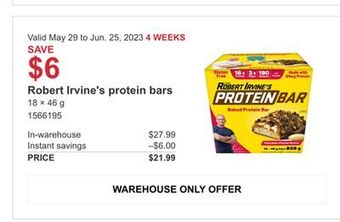 Costco Robert irvine's protein bars offer