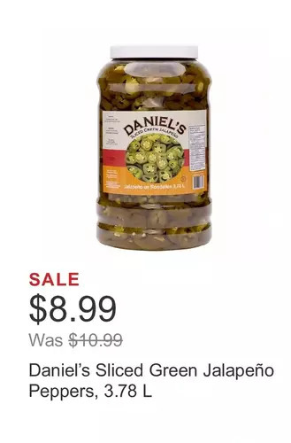 Costco Daniel’s sliced green jalapeño peppers, 3.78 l offer