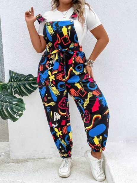 SheIn Shein ezwear plus allover print overall jumpsuit without tee offer