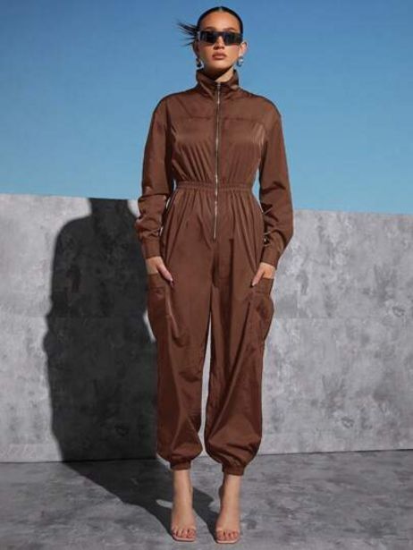 SheIn Sheinneu dual pocket drop shoulder zip up jumpsuit offer