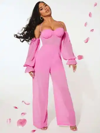 SheIn Shein sxy halter neck flounce sleeve bustier jumpsuit offer