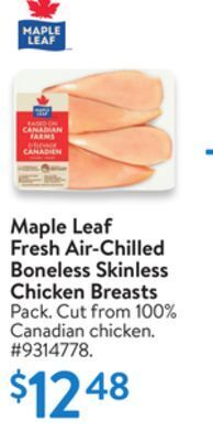 Walmart Maple leaf fresh air-chilled boneless skinless chicken breast offer