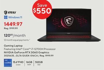 Staples Msi gaming laptop offer