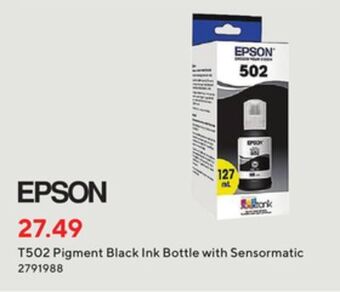 Staples Epson t502 pigment black ink bottle with sensormatic offer
