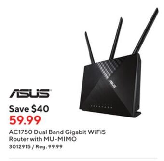 Staples Asus ac1750 dual band gigabit wifi5 router with mu-mimo offer
