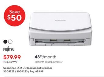 Staples Fujitsu scansnap ix1600 document scanner offer