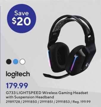 Staples Logitech g733 lightspeed wireless gaming headset with suspension headband offer