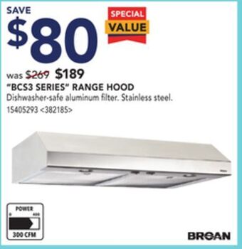 Lowe's Broan bcs3 series range hood offer