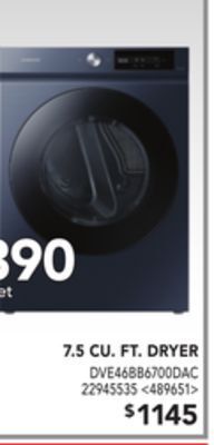 Lowe's Samsung 7.5 cu. ft. dryer offer